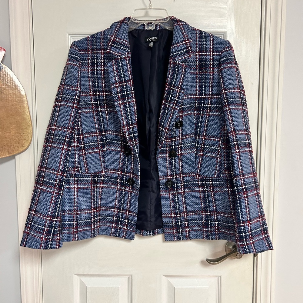 Jones New York Women's Navy Plaid Blazer